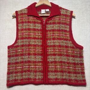 Vtg Boundary Waters Plaid Wool Blend Vest Zip Front M Rustic Cozy Cabin Grunge